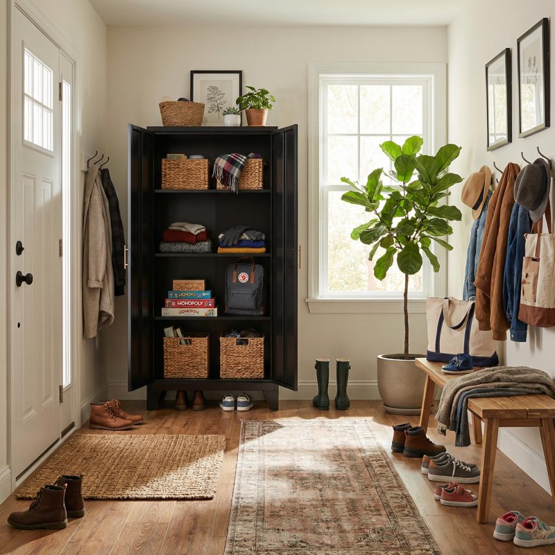 70.8" Black Tall Kitchen Storage Cabinet with 4 Adjustable Shelves
