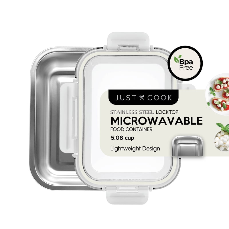 5.08-Cup Stainless Steel Microwavable Food Storage Container - 2 Pack