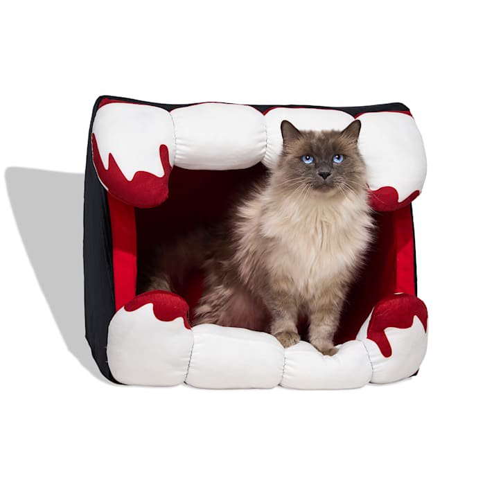 Halloween Vampire Fangs Hooded Pet Bed - Cozy & Creepy 17x20 Inches