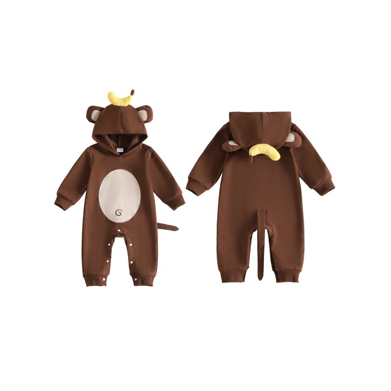 Newborn Baby Monkey Costume - Brown Infant Toddler Jumpsuit, 6-12 Months