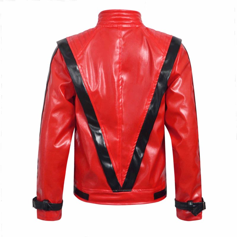 Red Faux Leather 80s Star Motorcycle Jacket for Men - M Variation