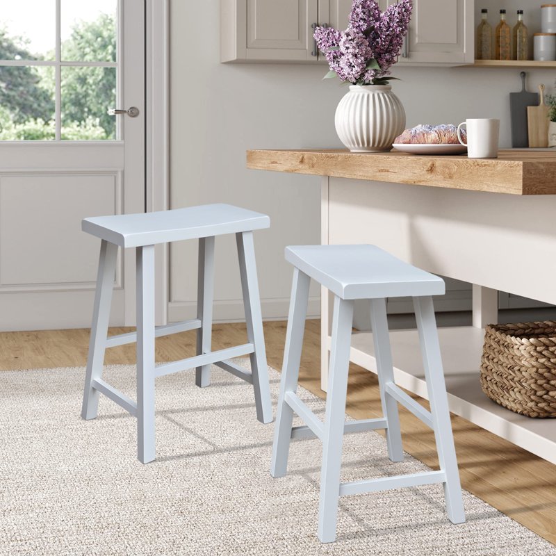 Counter Height Wood Stool - White, 24-Inch Saddle Seat