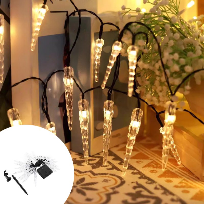 Solar Icicle Christmas Lights 21ft Yellow Outdoor Indoor Decor - Dusk to Dawn