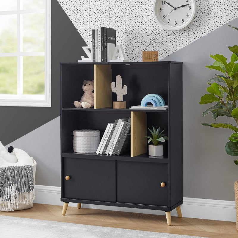 Essex Storage Bookcase - Greenguard Gold Certified, Ebony Black & Natural