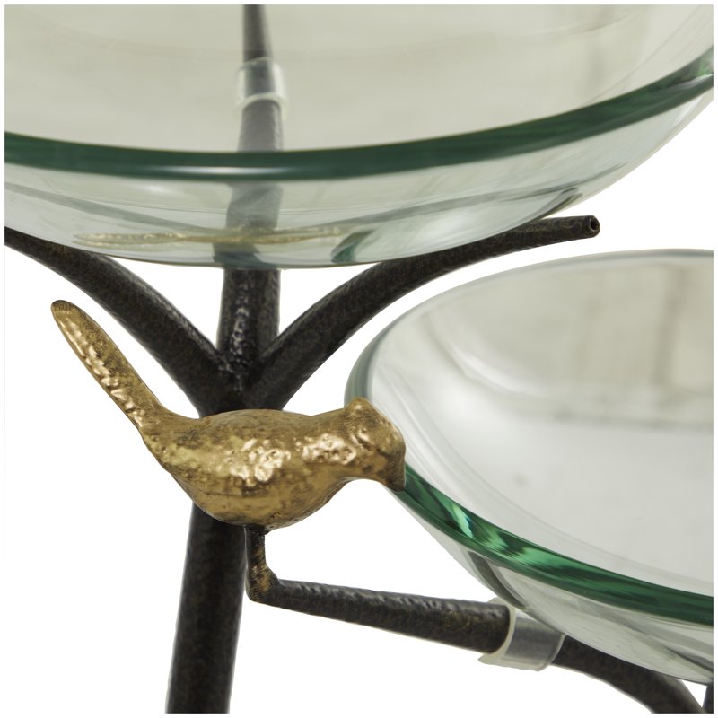 Clear Glass 3-Tiered Serving Bowl with Black Metal Stand - 20" x 14"