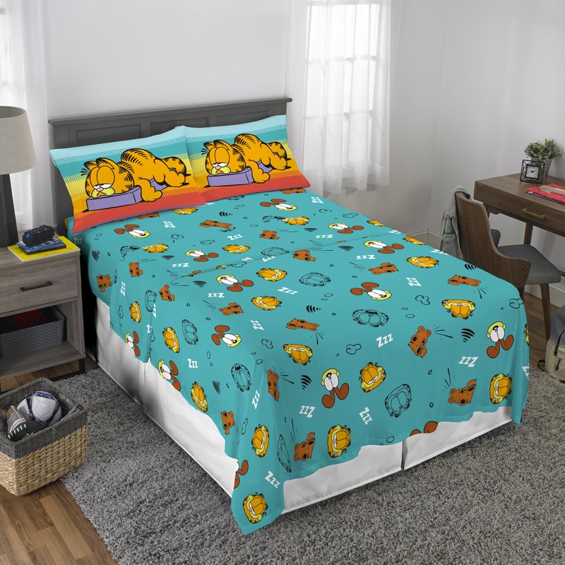 Garfield Kids Full Teal Blue Sheet Set - Microfiber Character Bedding