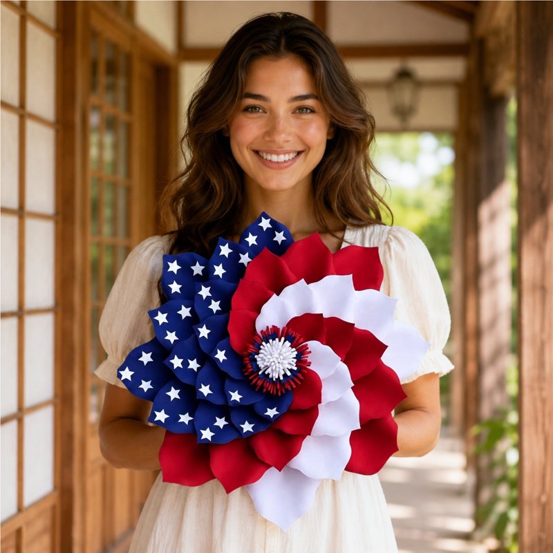 Patriotic Wreath 4th of July Independence Day Door Decor F - Red White Blue