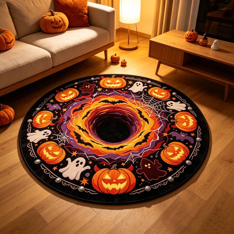 Halloween Round 3D Optical Illusion Rug - Skidproof Absorbent Mat 23.62x23.62in - New Launch