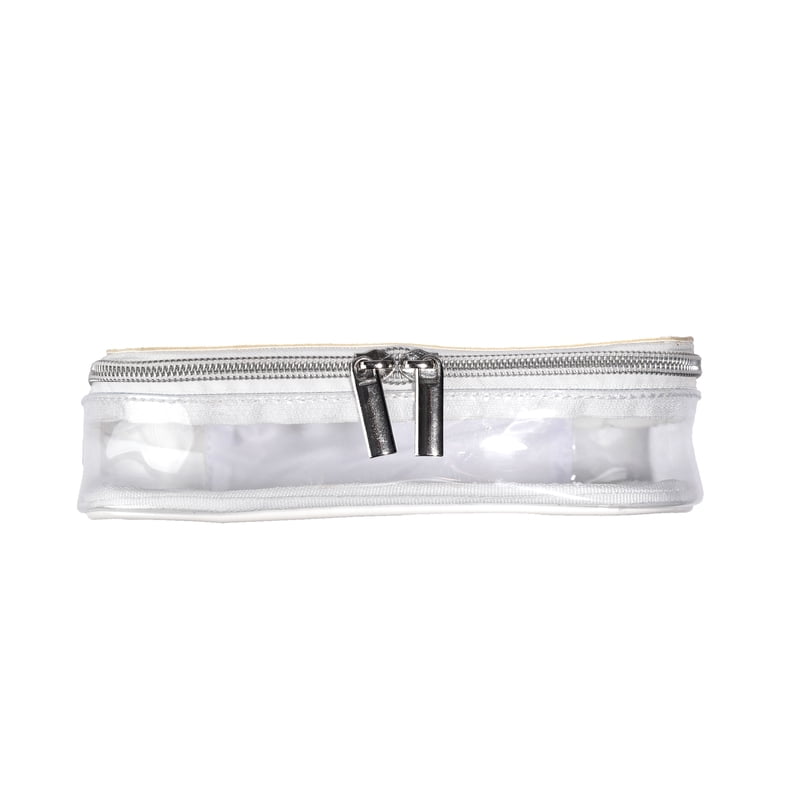 Clear Travel Organizer Bag with White Piping for Cosmetics and Toiletries