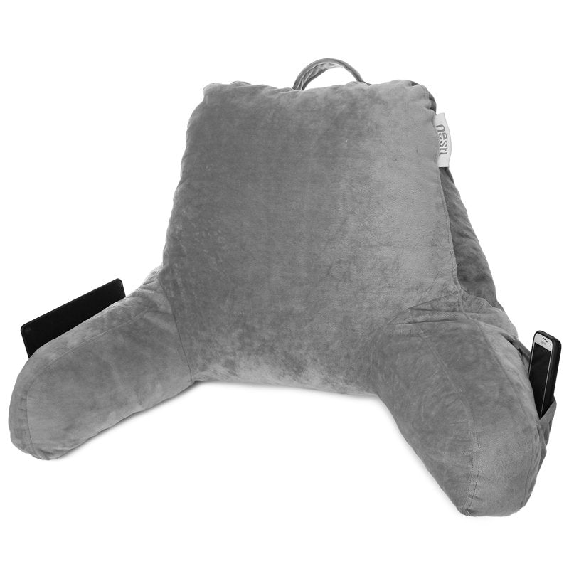Nestl Petite Small Reading Pillow with Arms and Portable Lap Desk - Gray