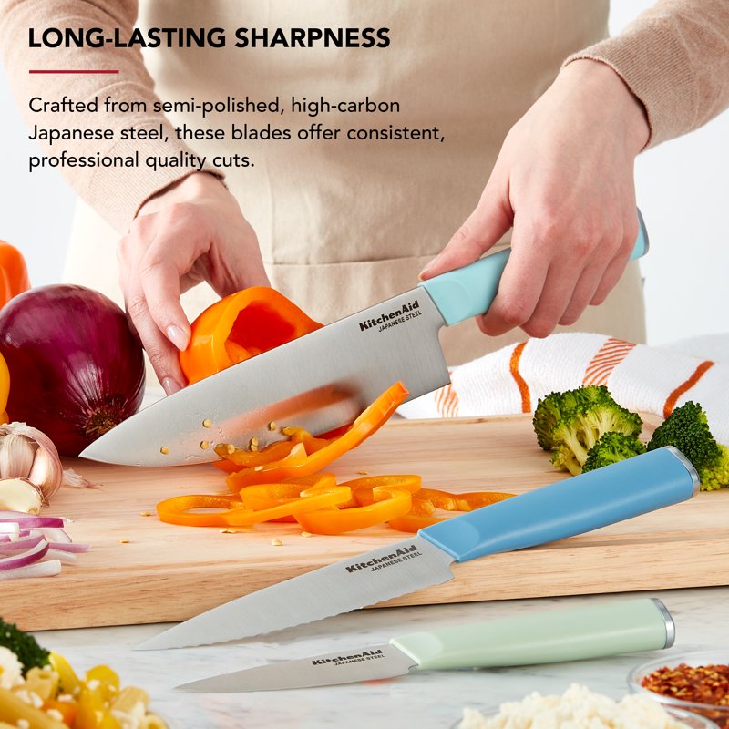 3-Piece Stainless Steel Chef Knife Set - Blue Velvet, Pistachio, Mineral Water