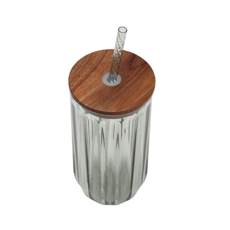 Green Ribbed Tritan Sipper Tumbler Set with Acacia Wood Lids - 2-Piece
