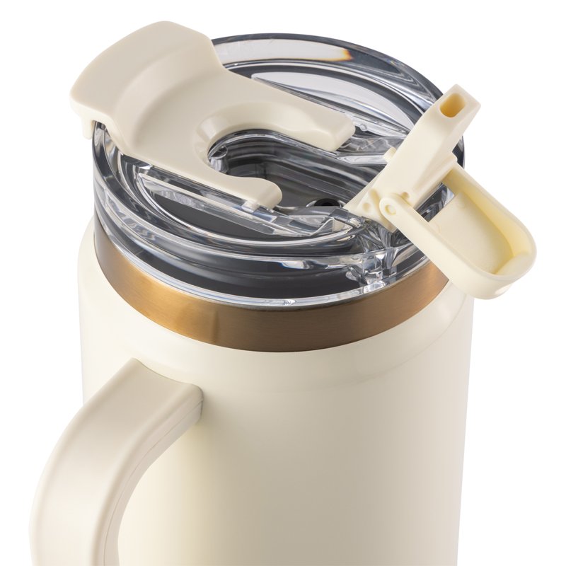 32oz Stainless Steel Tumbler with Handle and Dual Straw Lid - Cream Gloss