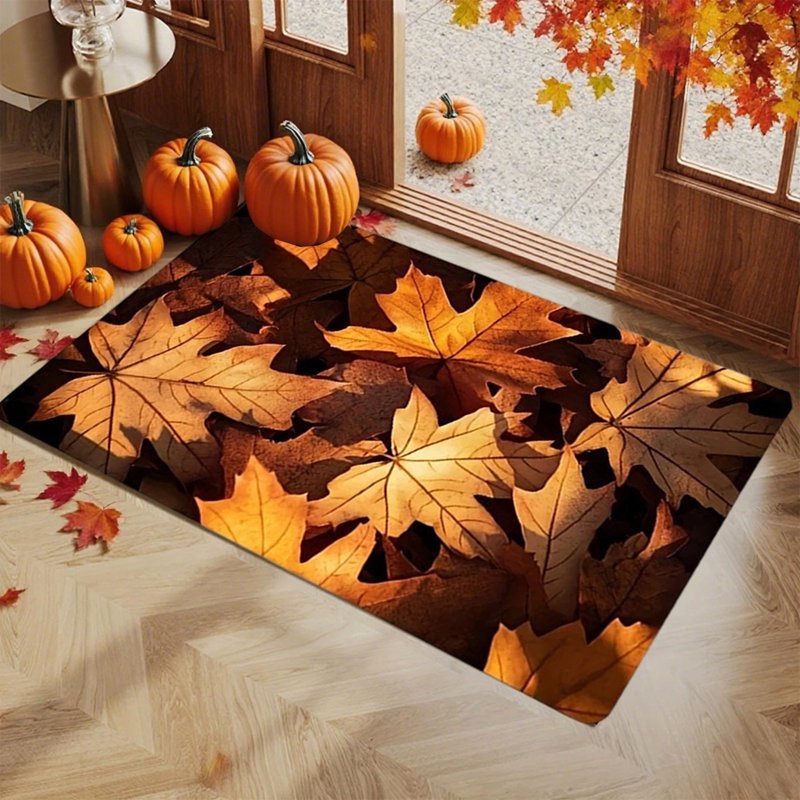 Fall Welcome Doormat Variation A - 16x24 Maple Leaves Pattern, Non-Slip Entrance Rug