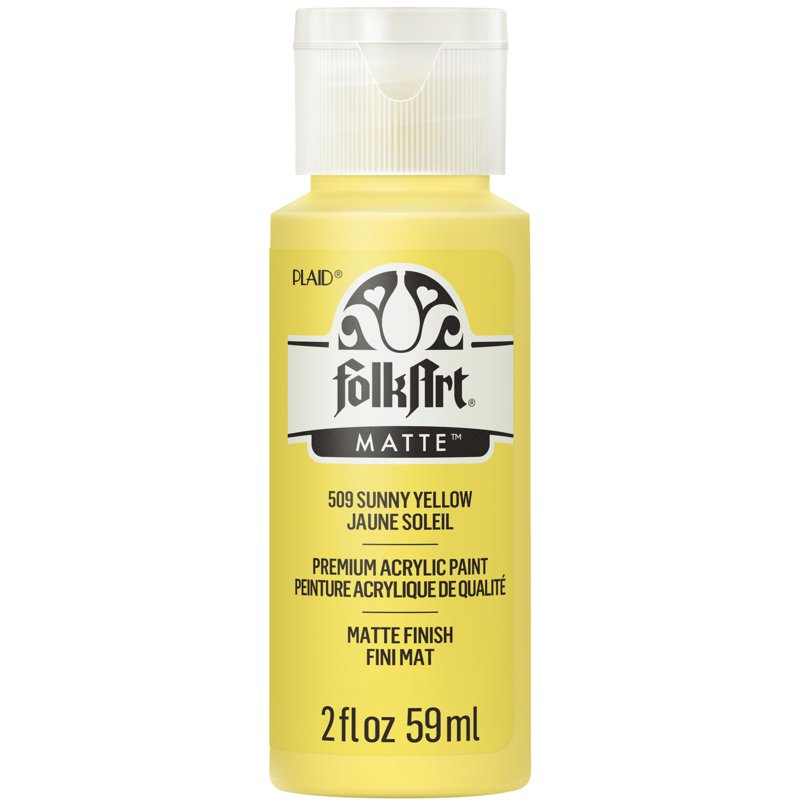 (2 Pack) FolkArt Acrylic Craft Paint - Sunny Yellow, Matte Finish, 2 fl oz - Art & Crafting Supplies