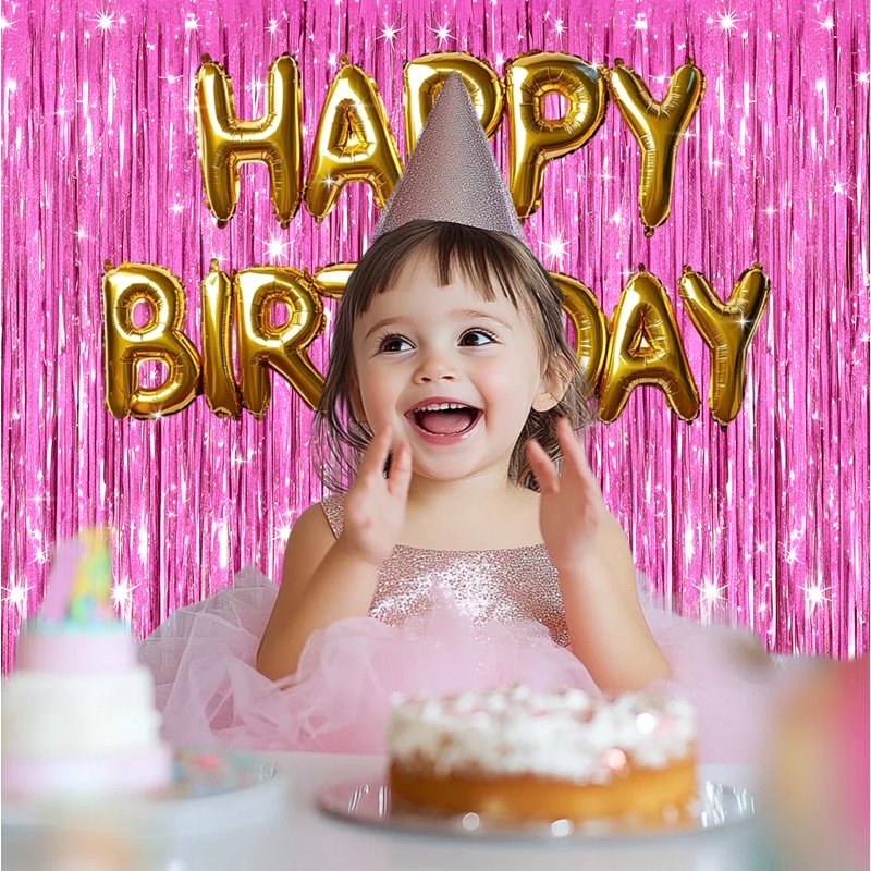 Pink Foil Fringe Curtain - 4 Pack Shiny Metallic Tinsel Backdrop for Parties & Events - Variation of Pink 3