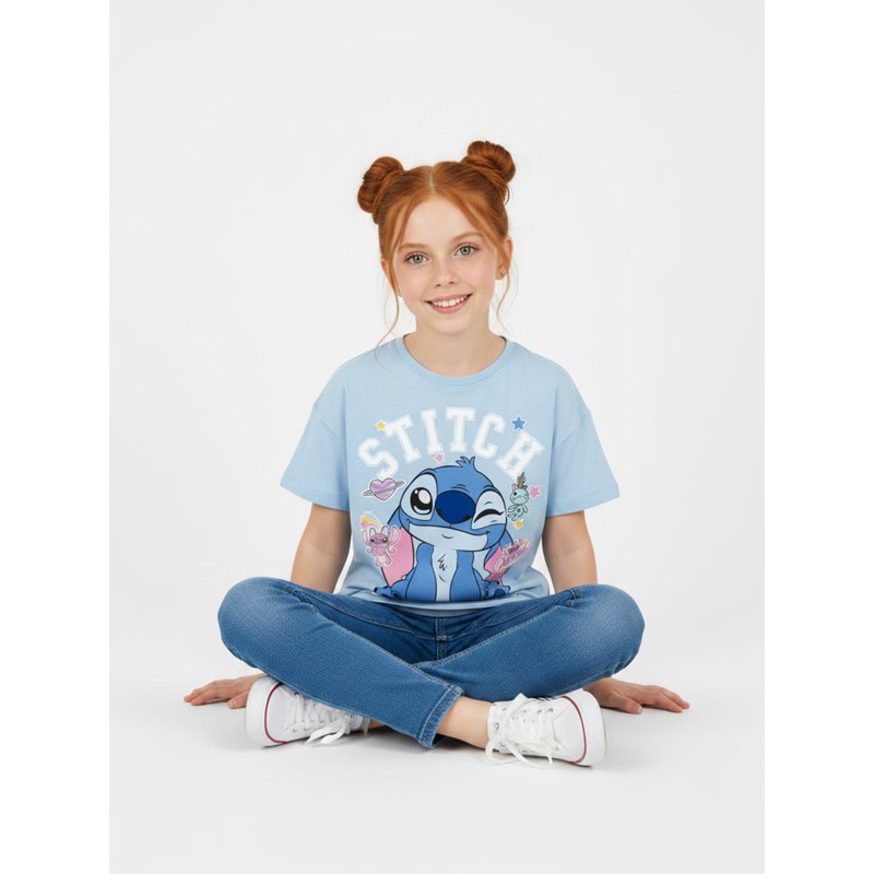 Girls' Lilo & Stitch Graphic Tee with Short Sleeves - Stitch Stickers Variation