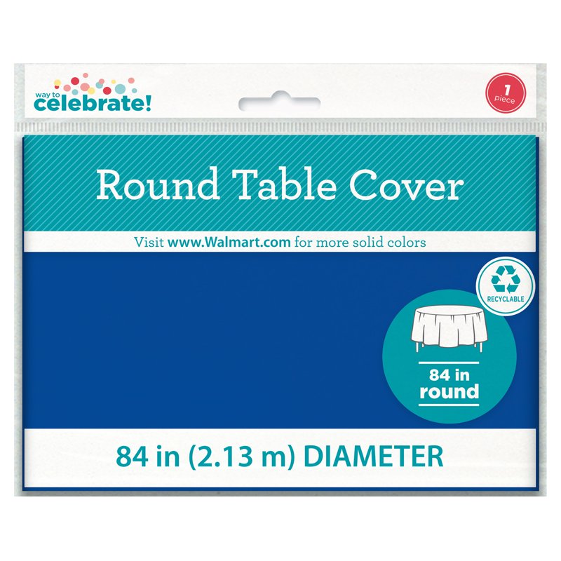 84-Inch Blue Round Plastic Table Cover - Single Use