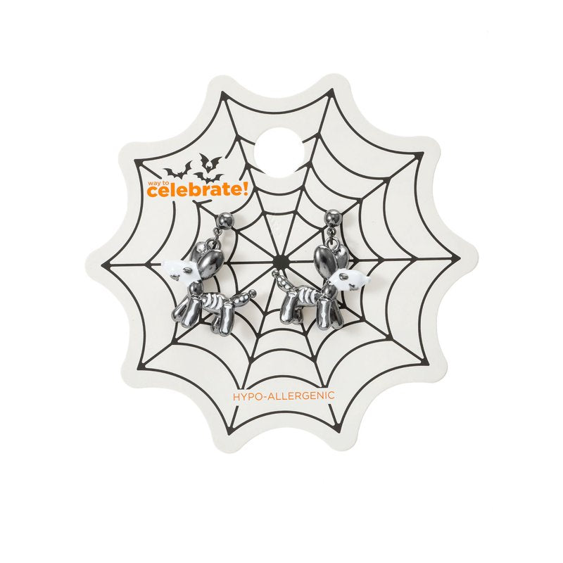 Skeleton Balloon Dog Halloween Earrings - Lightweight Dangle Jewelry with Post Back - Variation: Balloon Dog