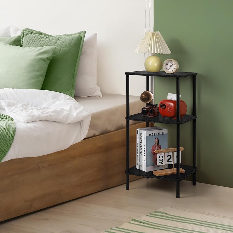 3-Tier Black End Table with Round Edges - Versatile Side Table