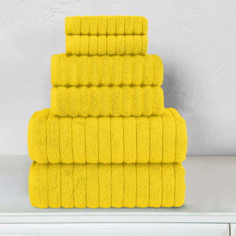 Turkish Cotton Corduroy Bath Towel Set - 6-Piece Luxury Yellow