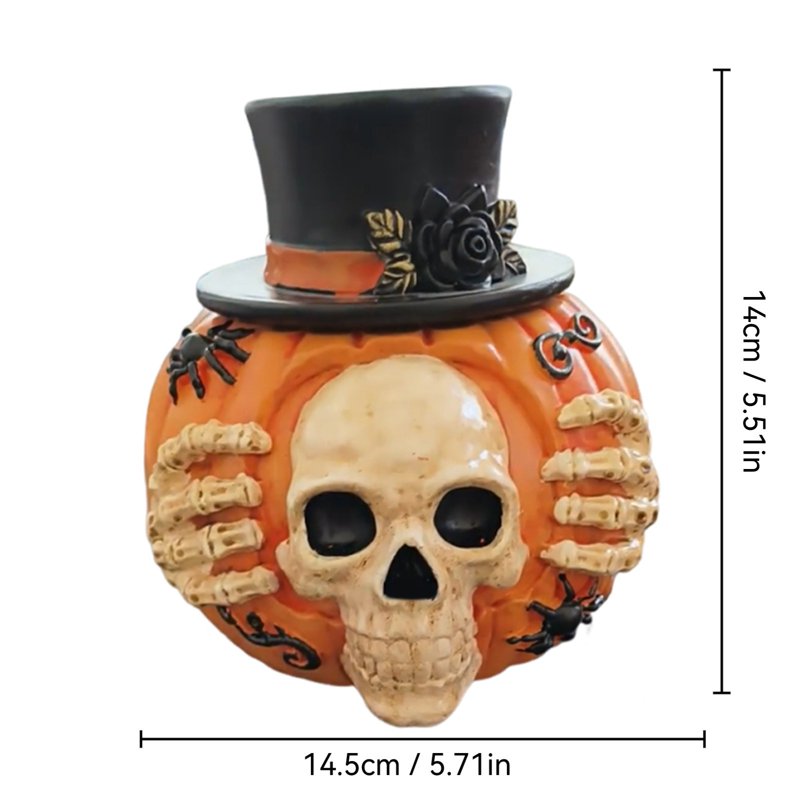 Liamobondopolis Halloween Skeleton Pumpkin Candy Jar with Black Top Hat & Spider - Variation #020