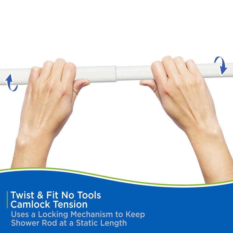 Kenney Twist & Fit No Tools Tension Shower Curtain Rod 42-72 Inches - White