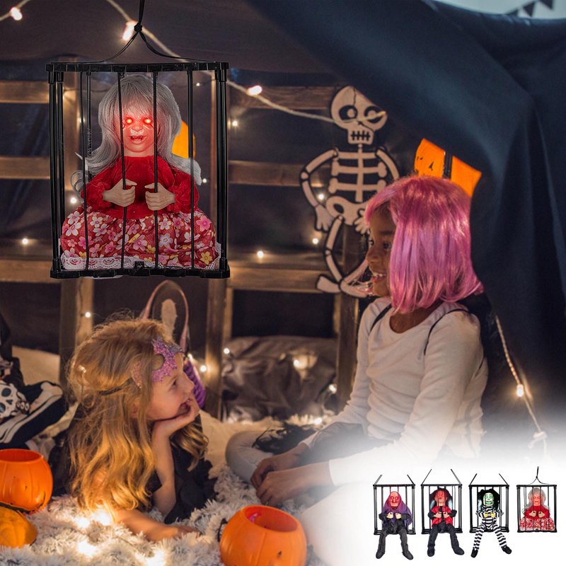 Animated Halloween Decorations Screaming Skull Prisoner with Motion & Light Sensors