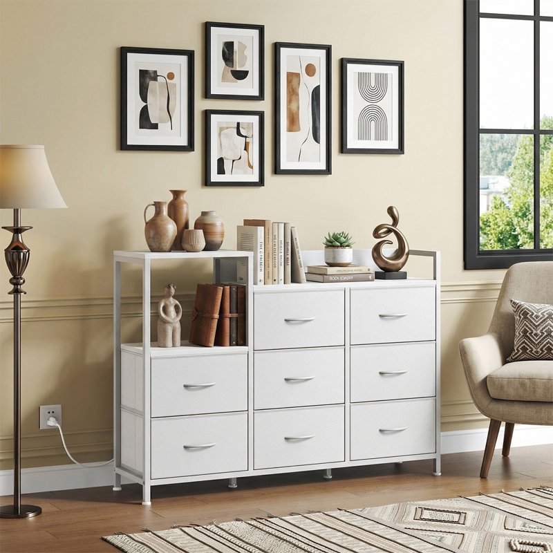 8-Drawer Dresser TV Stand with Charging Station - Multiple Colors