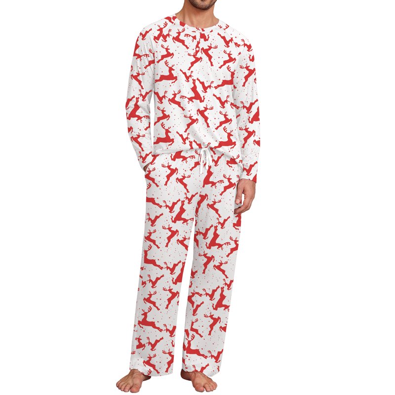 Christmas Couple Pajama Set Men S Red Elk Holiday Sleepwear Matching PJs