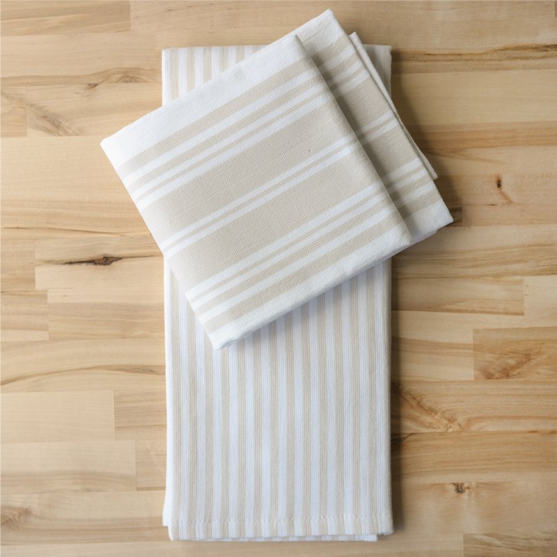 2 Pack Oversized Kitchen Towels - Papyrus Beige/White