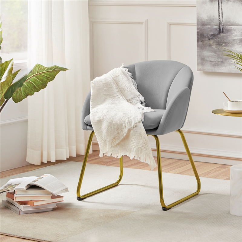 Glam Velvet Accent Chair with Golden Metal Legs - Gray