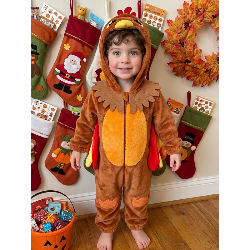 Toddler Baby Girl Boy Thanksgiving Turkey Costume Brown 12-18 Months Halloween Romper
