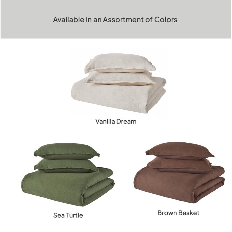 Full/Queen Crinkled Gauze Comforter Set - All-Season, 3-Piece, Cream - Variation of THIS listing