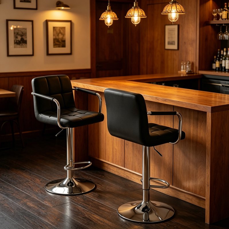 Swivel Bar Stools Set of 2 - Black PU Leather with High Back