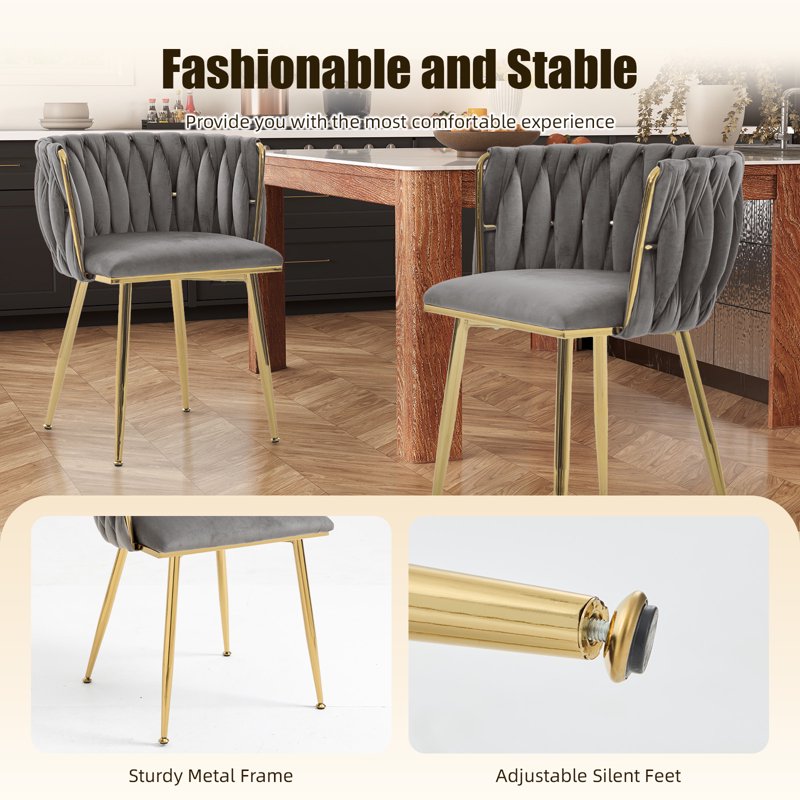 Velvet Dining Chairs Set of 6 with Metal Legs - Gray
