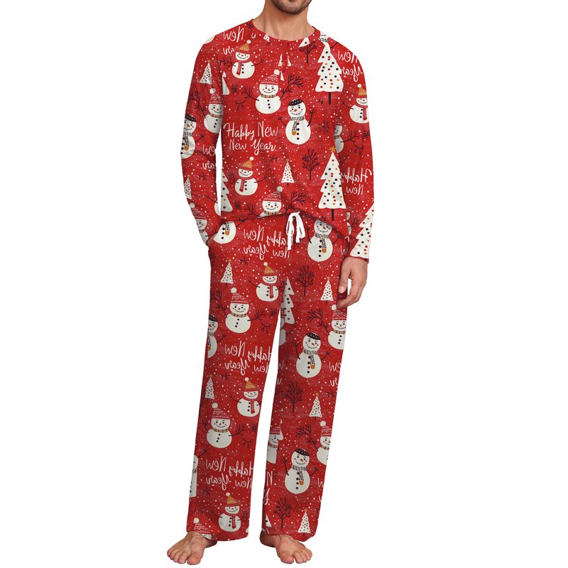 Christmas Couple Pajama Set with Pockets - Red Snowman, Men L