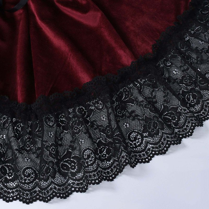 A105 Red Women's Gothic Corset Dress with High-Low Tulle Skirt and Lace Ruffles - Dark Witch Vampire Cosplay