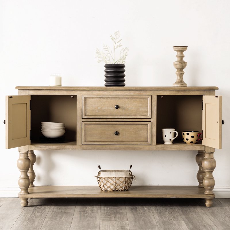 Modern Farmhouse Multi-Storage Server with Two Shelves - Light Washed White