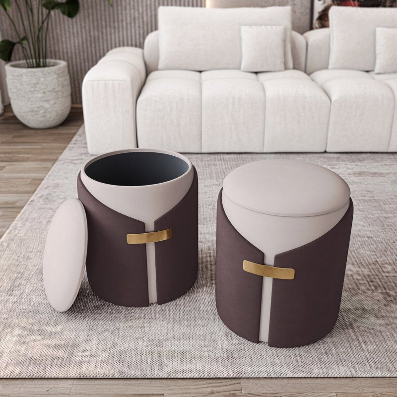 Two-Toned Vanity Stool Ottoman with Storage Compartment