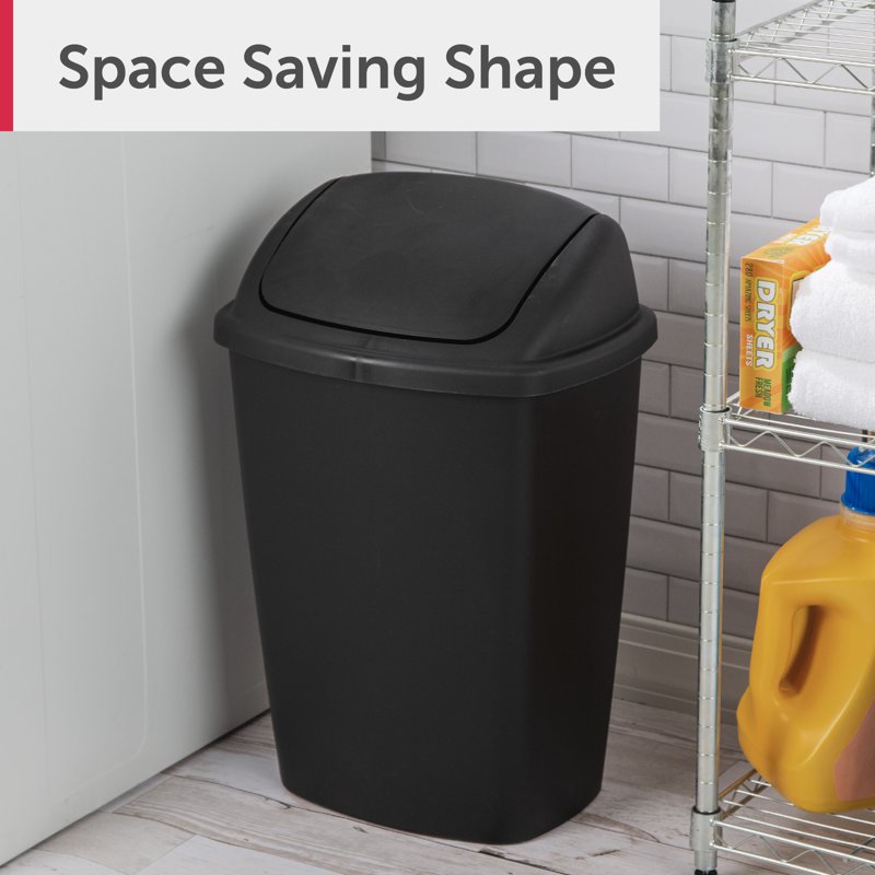 7.5 Gallon Plastic Kitchen Trash Can with Swing Top Lid - Black