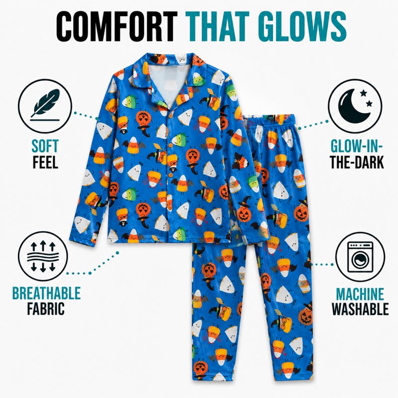 Halloween Boys Pajama Set Long Sleeve 2-Piece Sleepwear - Royal Candy Corn 5-6