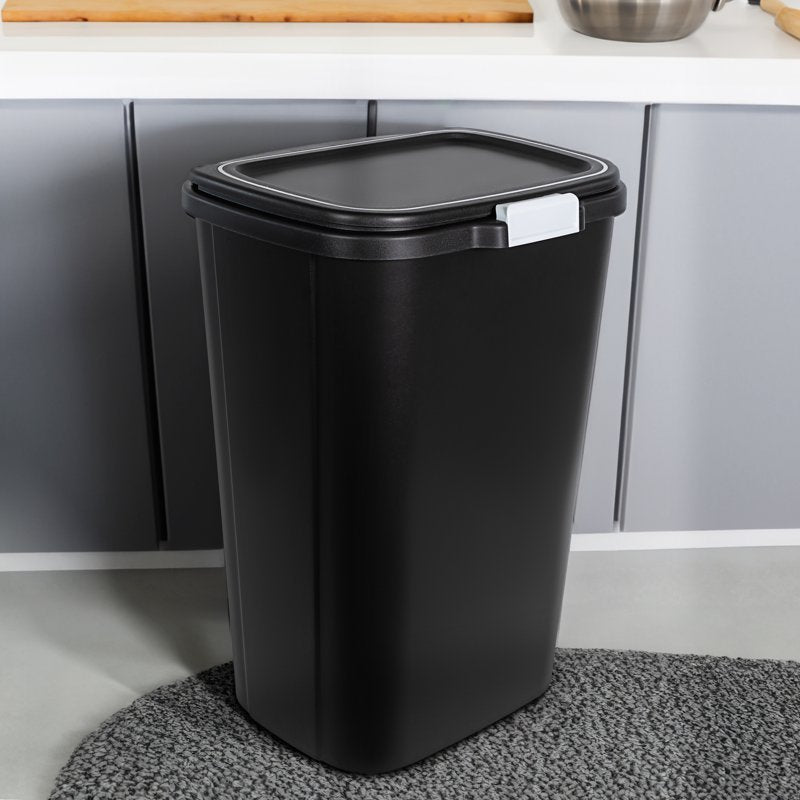 13 Gallon Kitchen Trash Can - Plastic Odor Block Touch Top Bin - Black