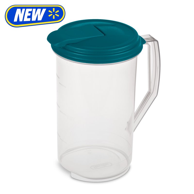 2 Quart Round Pitcher - Clear Plastic with Flip-Top Spout, 6 Pack