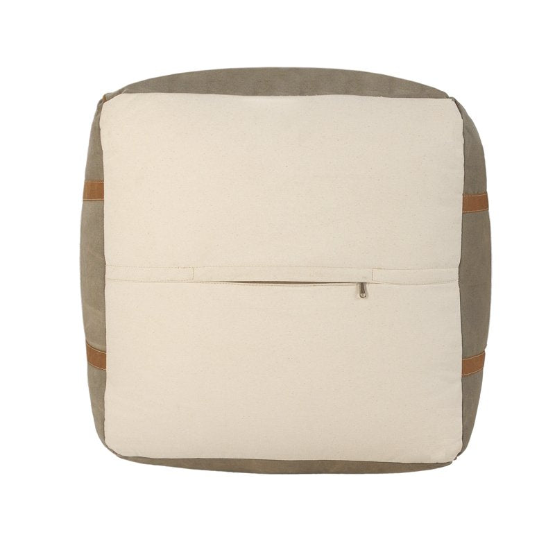Lr Home Medium Taupe Bordered Indoor Square Pouf - 20x20x20 Inch