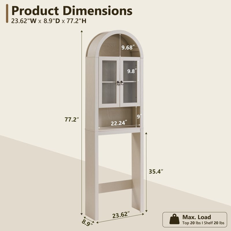SinCiDo Cream Arched Over Toilet Storage Cabinet Modern Bathroom Shelf with Acrylic Doors