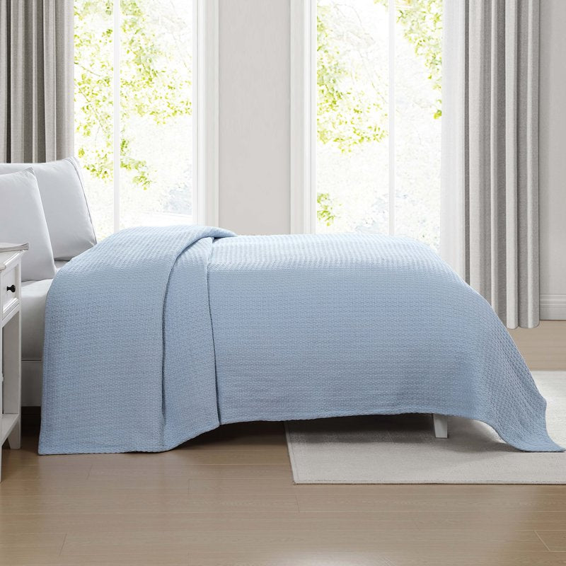 Grand Hotel Woven Cotton Blanket - King Size Pearl Blue - Soft & Durable Bed Cover