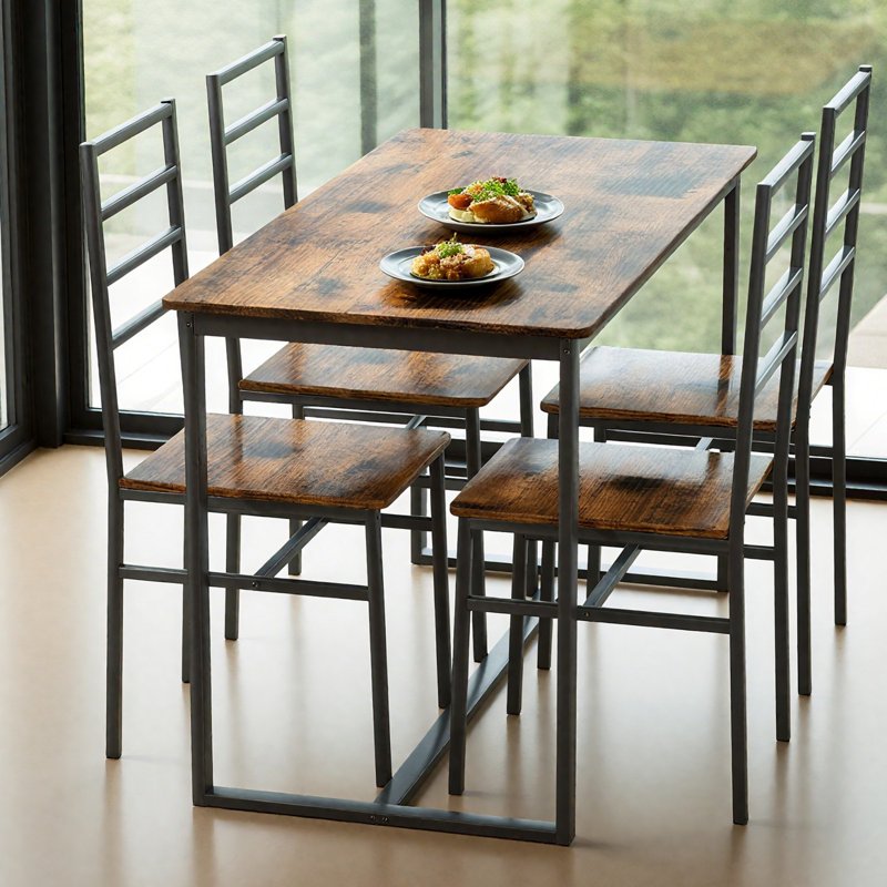 Modern 5-Piece Dining Table Set for 4 - Dark Walnut