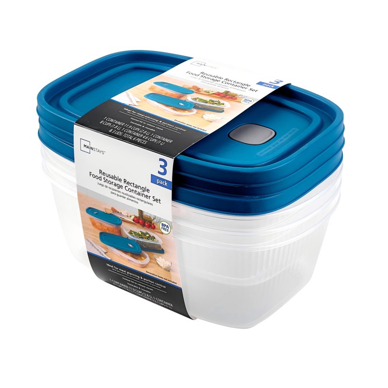 Medium Rectangle Reusable Food Storage Containers - 6 Pieces with Lids