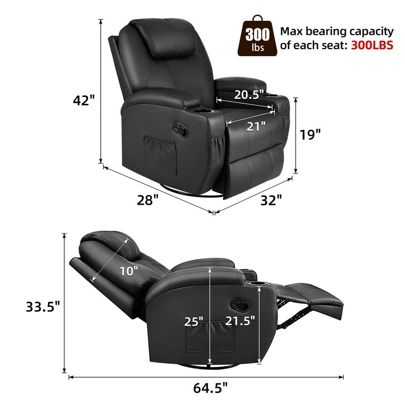 360° Swivel PU Leather Recliner Chair with Massage Function